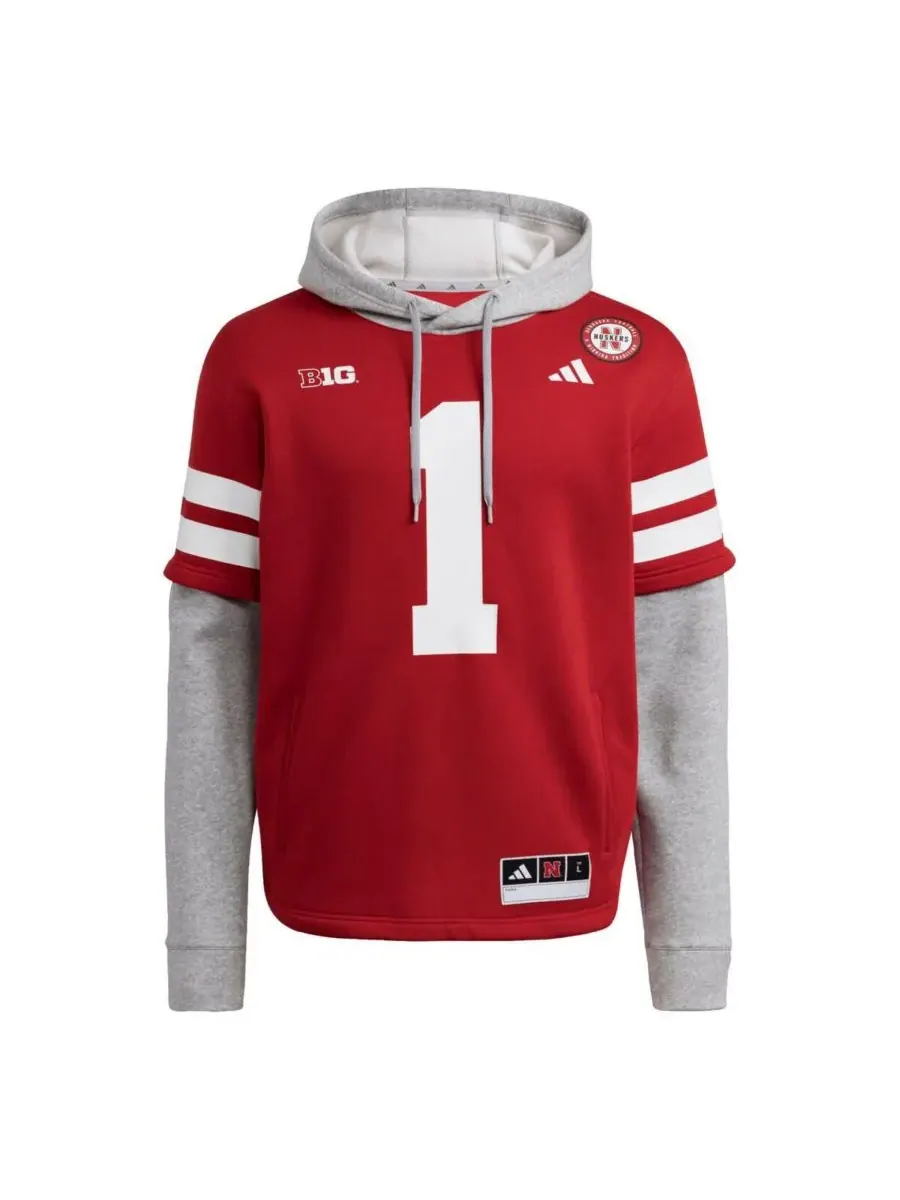 Adidas Мужская красная толстовка с капюшоном с символикой команды Nebraska Huskers — изображение 2 из 3, алый