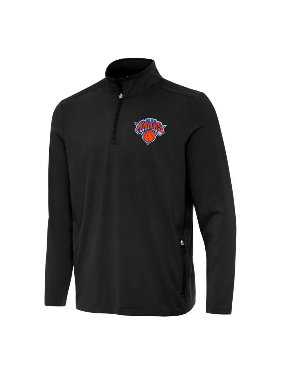 Мужская черная футболка New York Knicks Perilous с застежкой-молнией до четверти Antigua