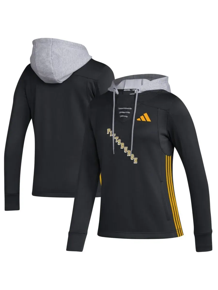 Adidas Женская черная толстовка с капюшоном Pittsburgh Penguins Refresh Skate Lace AEROREADY