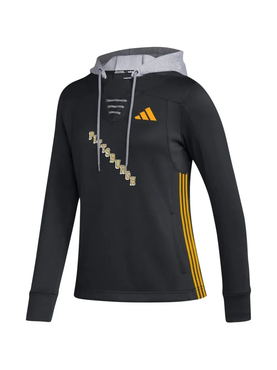 Adidas Женская черная толстовка с капюшоном Pittsburgh Penguins Refresh Skate Lace AEROREADY — изображение 2 из 3, черный