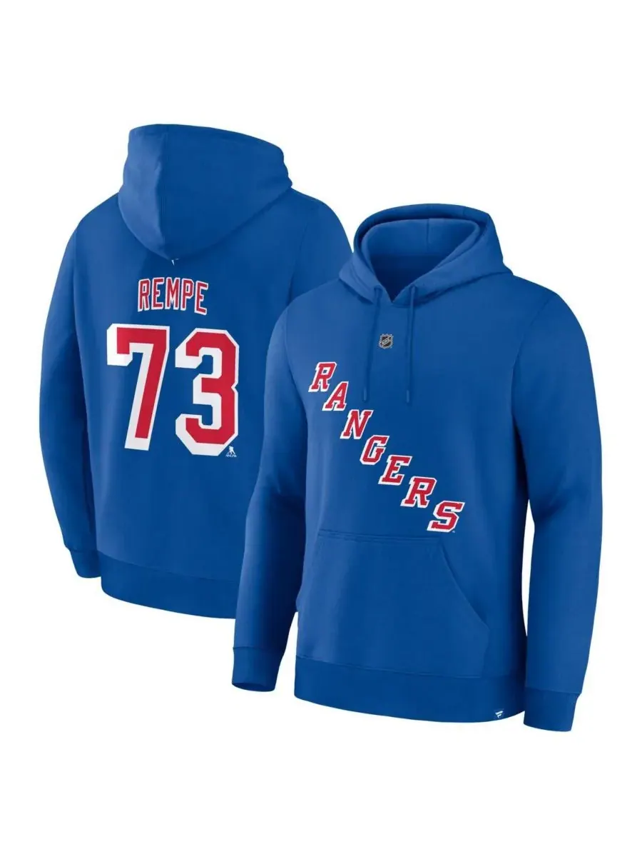 Fanatics Мужская толстовка Matt Rempe Blue New York Rangers Authentic Stack с именем и номером