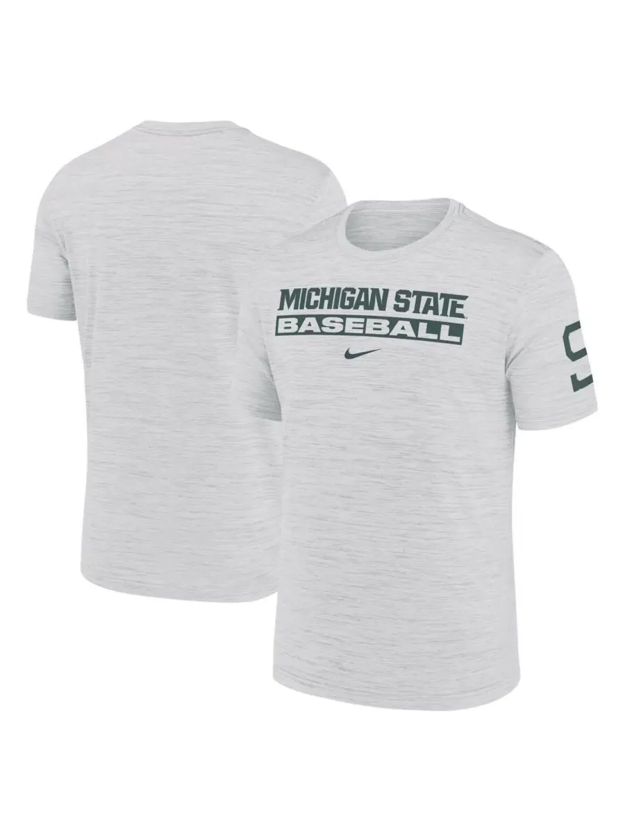 Nike Мужская белая футболка Michigan State Spartans Velocity Baseball Wordmark Stack Performance