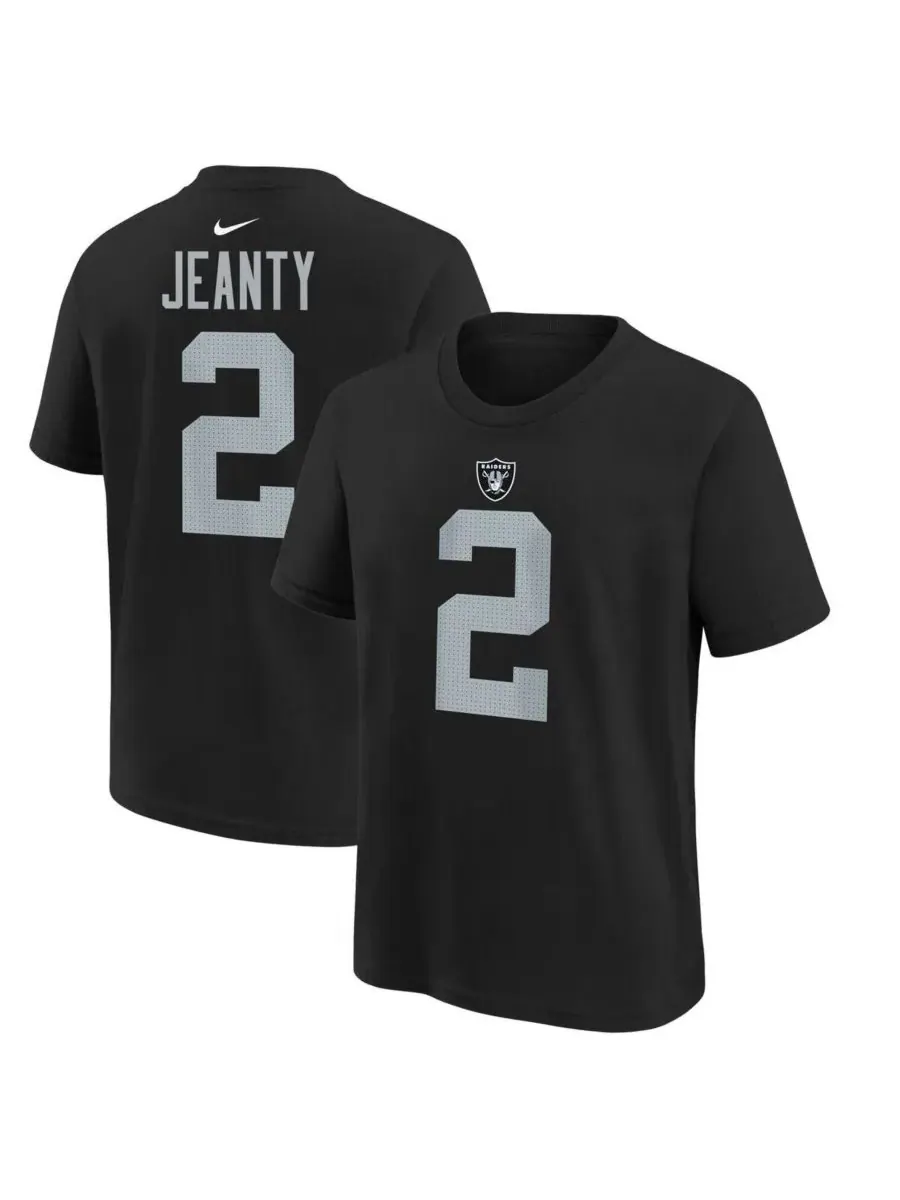 Nike Футболка Big Boys and Girls Ashton Jeanty Black Las Vegas Raiders 2025 NFL Draft First Round