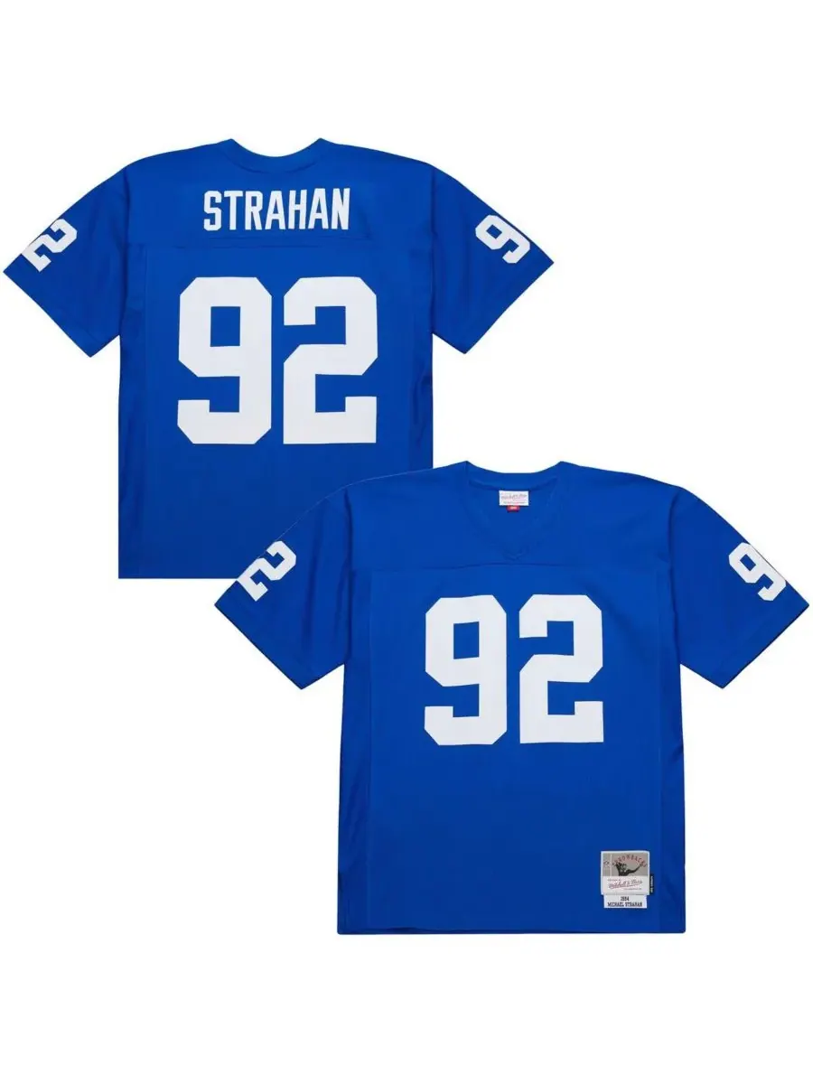 Мужская реплика футболки Mitchell Ness Michael Strahan Royal New York Giants 1994 Legacy Mitchell &