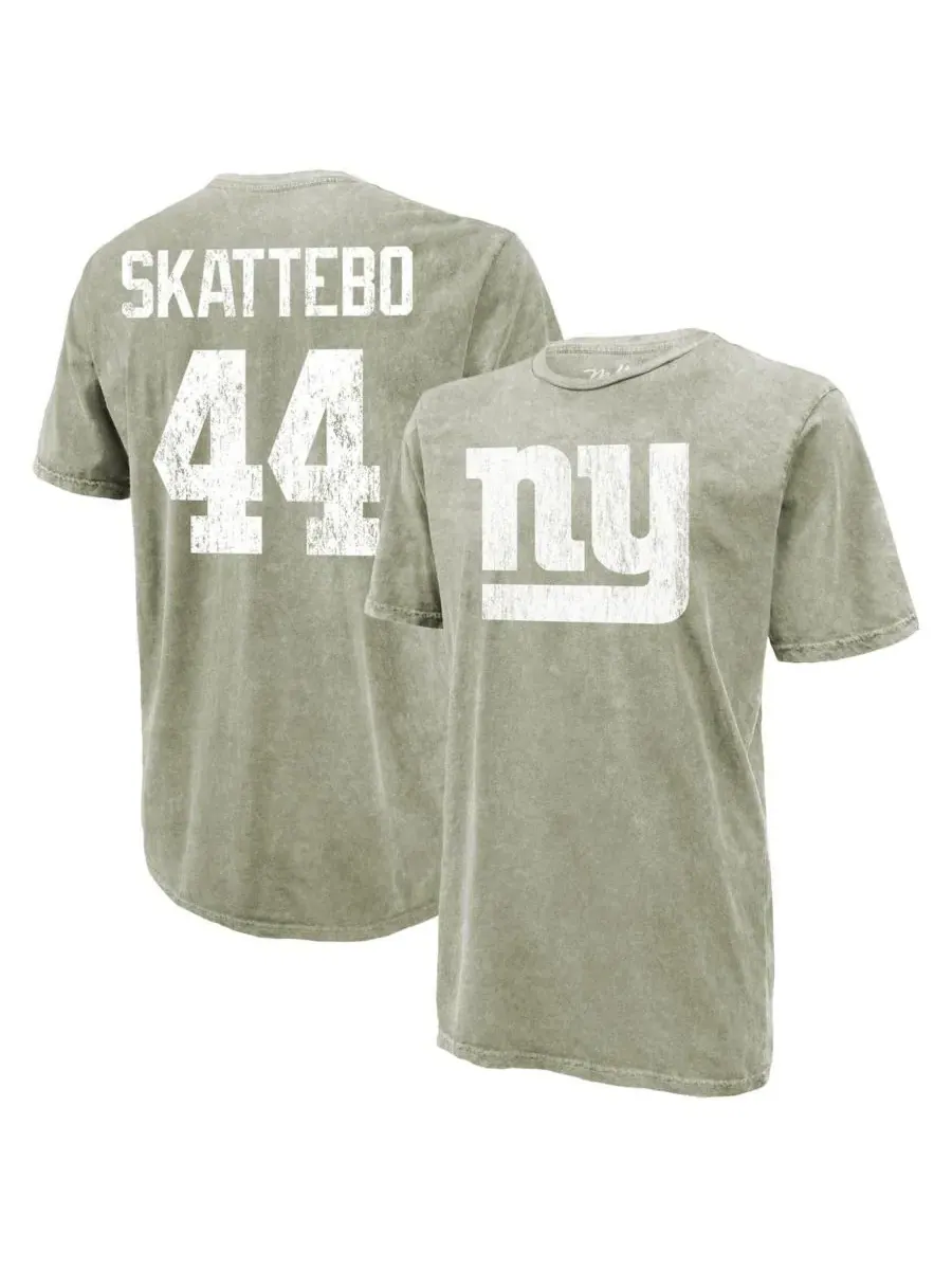Футболка мужская с принтом Cam Skattebo Moss Green New York Giants Mineral Wash Name Number — зеленый