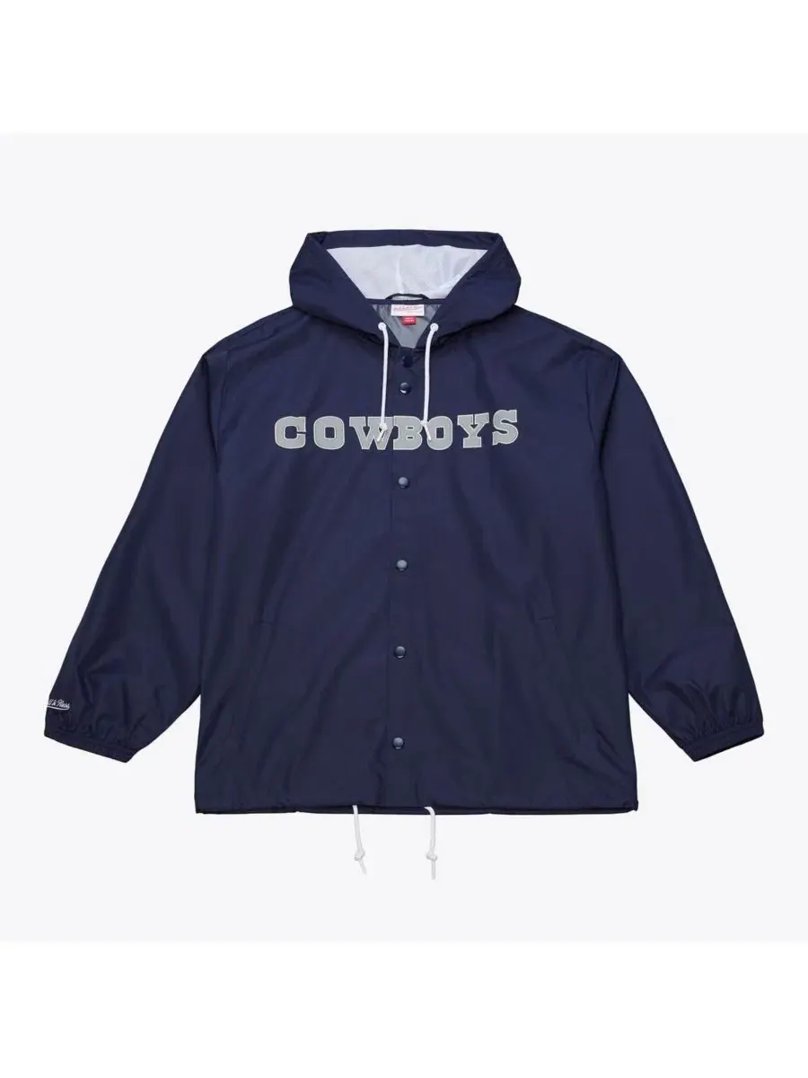 Мужская темно-синяя тренерская куртка Dallas Cowboys с капюшоном и застежкой на кнопках Mitchell &