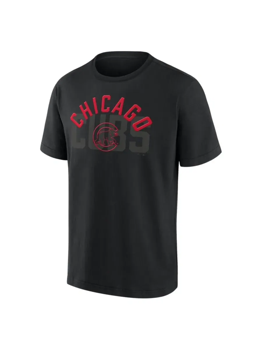 Футболка классического кроя с принтом Chicago Cubs Black Out Fanatics — изображение 3 из 3, черный