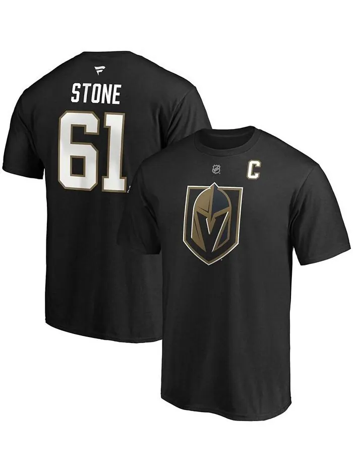 Мужская черная мужская футболка Mark Stone Vegas Golden Knights с нашивкой в виде капитана с именем