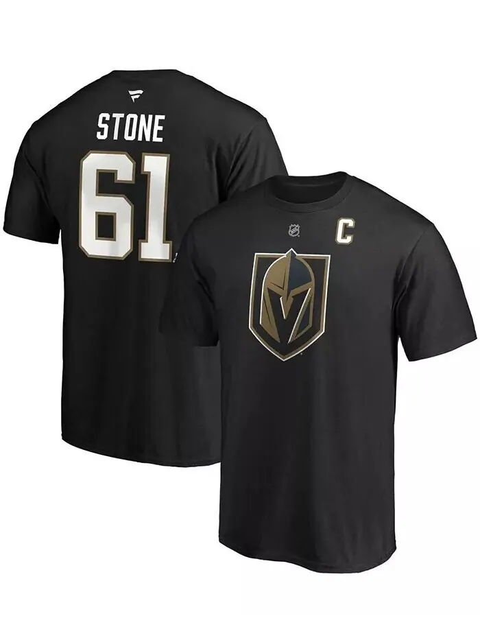 Мужская черная мужская футболка Mark Stone Vegas Golden Knights с нашивкой в ​​виде капитана с — изображение 1 из 3