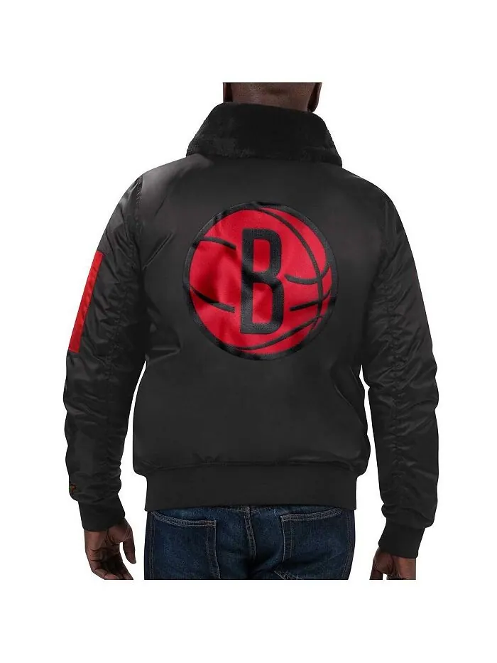 Мужская черная атласная куртка с молнией во всю длину Brooklyn Nets x Ty Mopkins History Month — изображение 2 из 3, черный