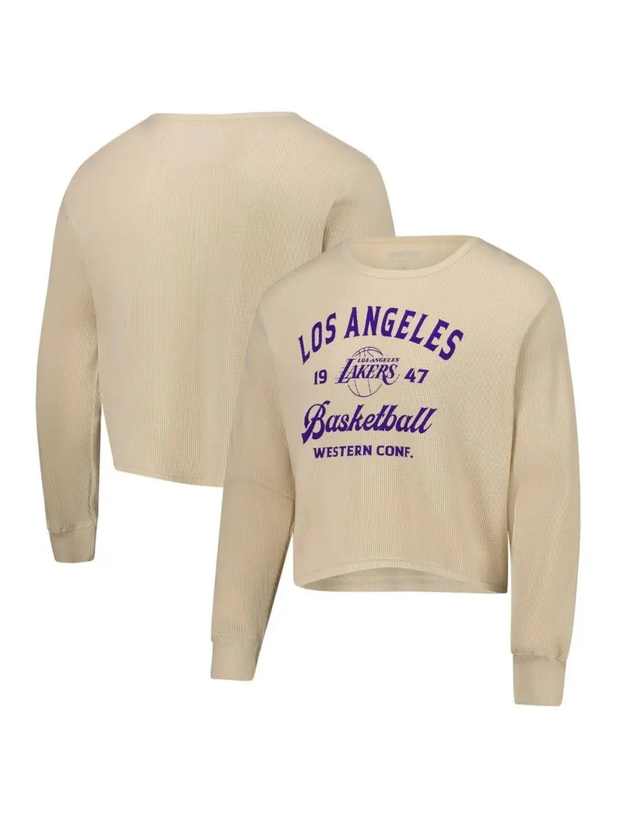 Sportiqe Мужская и женская кремовая футболка с длинным рукавом Cullen из вафельной вязки с