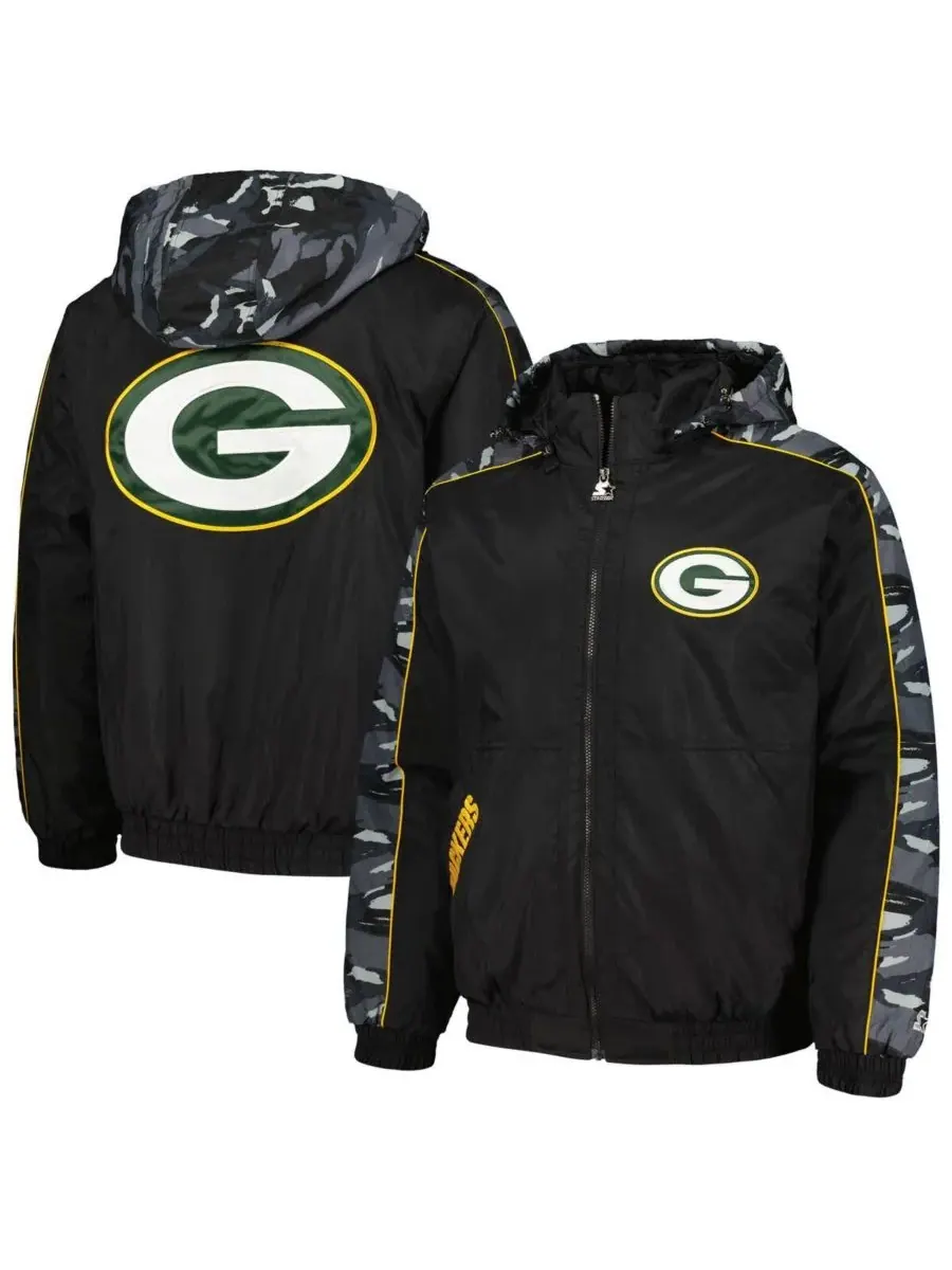 Starter Мужская черная толстовка на молнии с символикой команды Green Bay Packers, посвященная