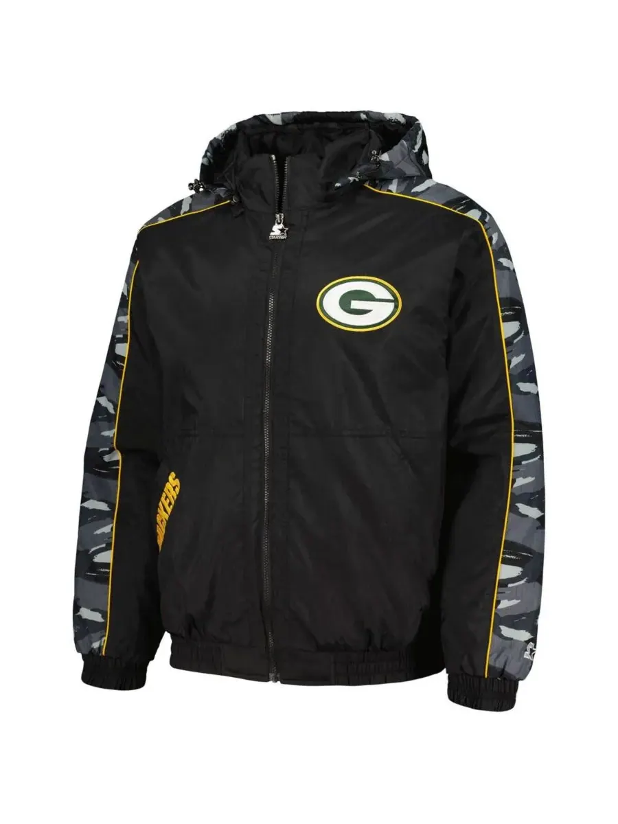 Starter Мужская черная толстовка на молнии с символикой команды Green Bay Packers, посвященная — изображение 2 из 3, черный