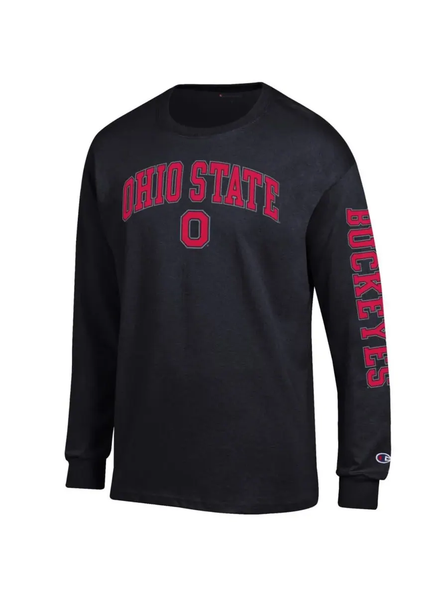 Champion Мужская черная футболка с длинным рукавом Ohio State Buckeyes Arch Over Logo 2-Hit — изображение 3 из 3, черный