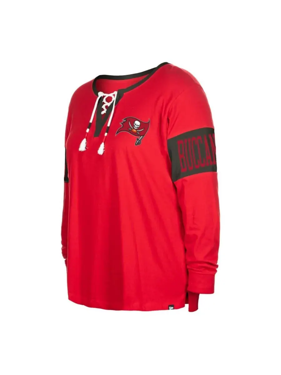 New Era Женская красная футболка с длинными рукавами и шнуровкой с вырезом на шее, большого — изображение 2 из 3, красный