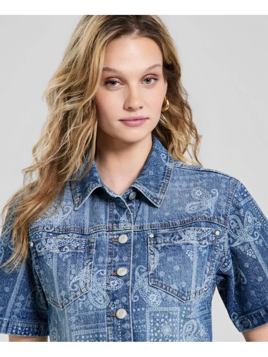 Женская укороченная джинсовая рубашка-бандана And Now This, Bandana Print — изображение 3 из 4