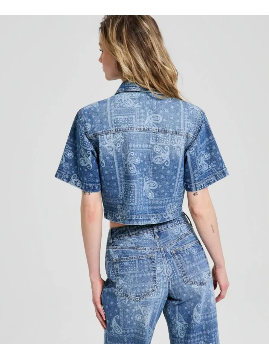 Женская укороченная джинсовая рубашка-бандана And Now This, Bandana Print — изображение 4 из 4
