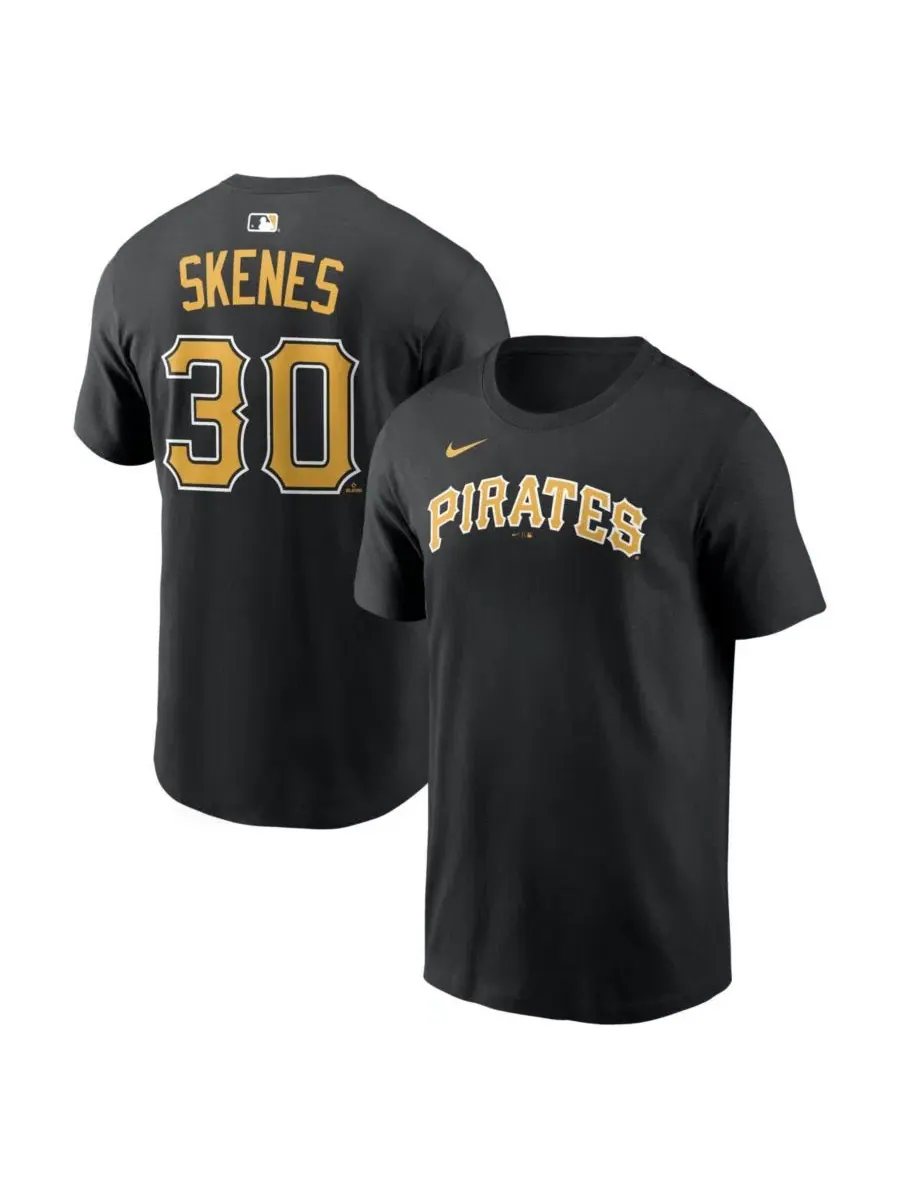 Мужская черная футболка Paul Skenes с фамилией и номером игрока команды Pittsburgh Pirates Nike