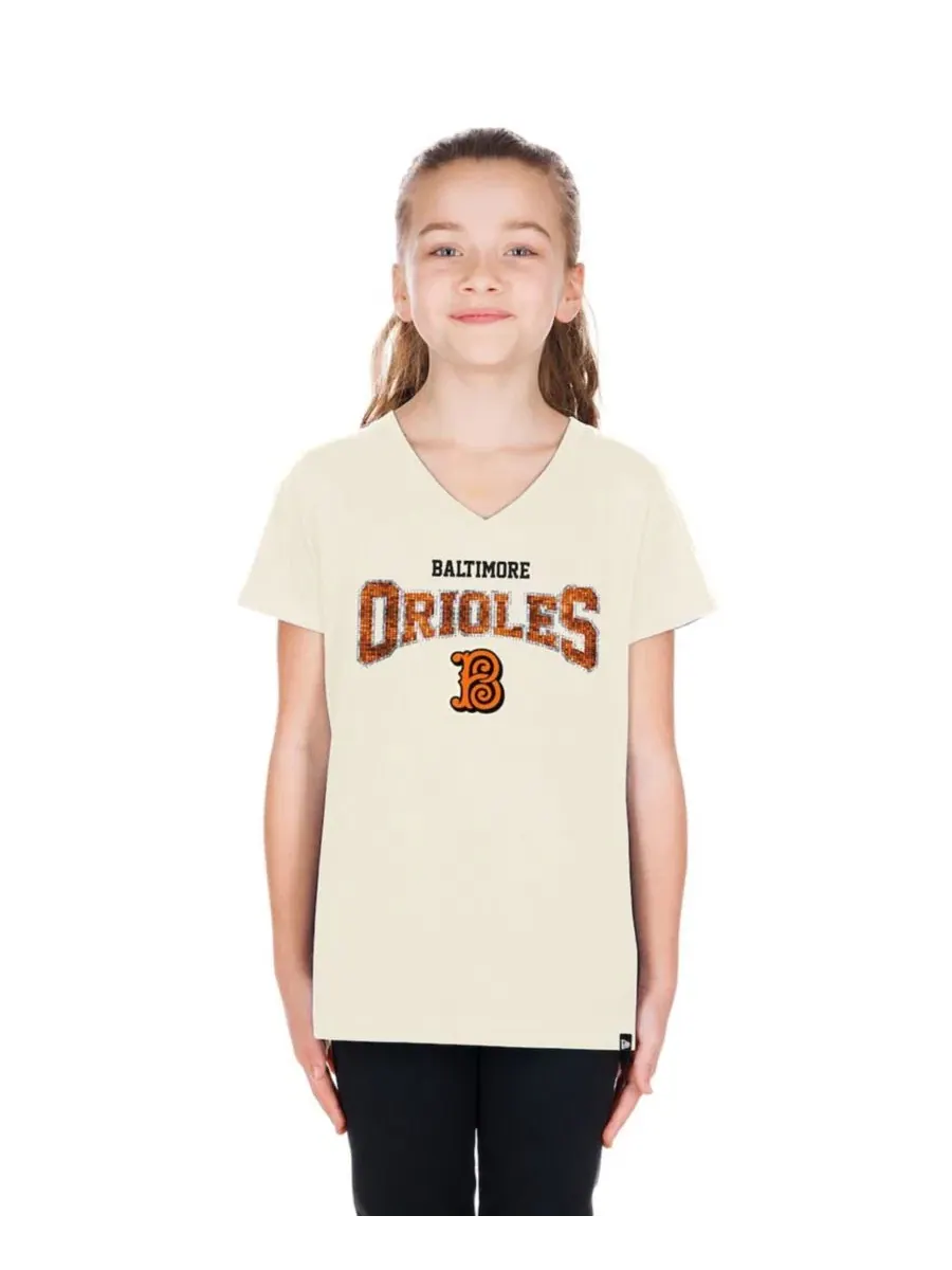 Футболка с V-образным вырезом и пайетками Baltimore Orioles 2026 City Connect Flip Sequin New Era