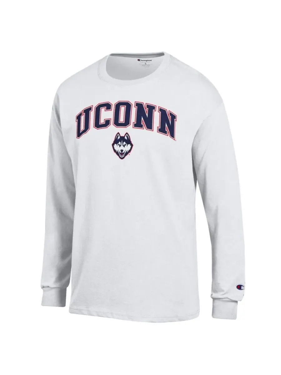 Футболка с длинным рукавом с принтом UConn Huskies Arch Over Logo Champion — изображение 2 из 3, белый