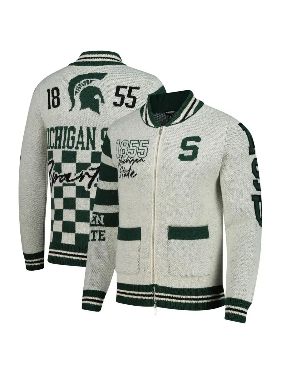 Colosseum Мужской и женский кремовый жаккардовый свитер с пуговицами Michigan State Spartans Wild
