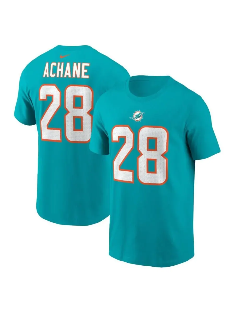 Мужская футболка De'Von Achane Aqua с именем и номером игрока команды Miami Dolphins Nike