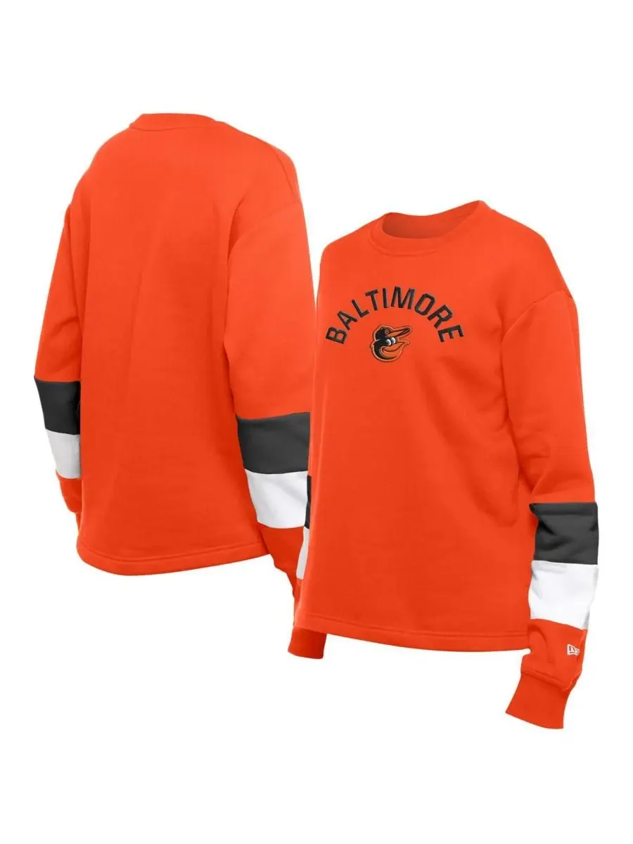 New Era Женская оранжевая толстовка с круглым вырезом Baltimore Orioles Gameday