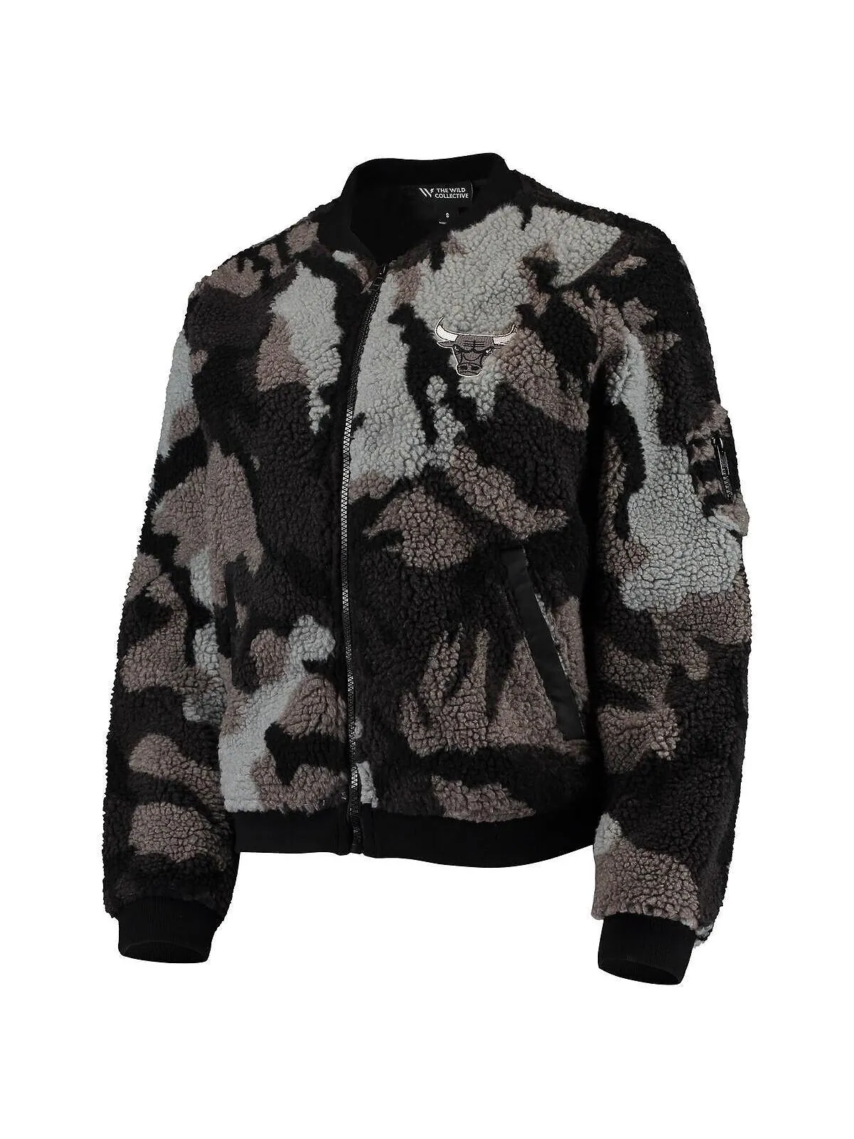 Черная женская куртка-бомбер с молнией во всю длину из шерпы Chicago Bulls Camo The Wild Collective — изображение 4 из 5