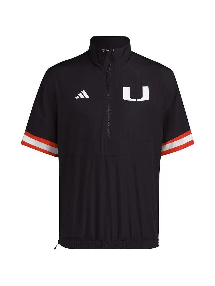Мужская черная куртка Miami Hurricanes Strategy с короткими рукавами и молнией до половины adidas — изображение 3 из 3