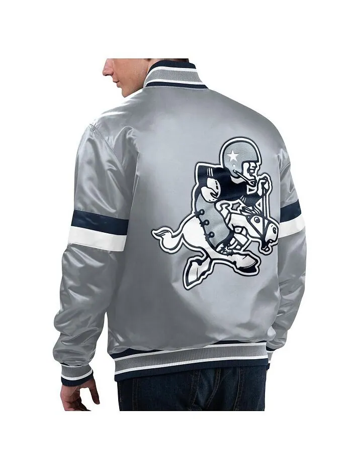 Мужская серая университетская куртка Dallas Cowboys Home Game из атласа с застежкой на пуговицы — изображение 2 из 2, серый