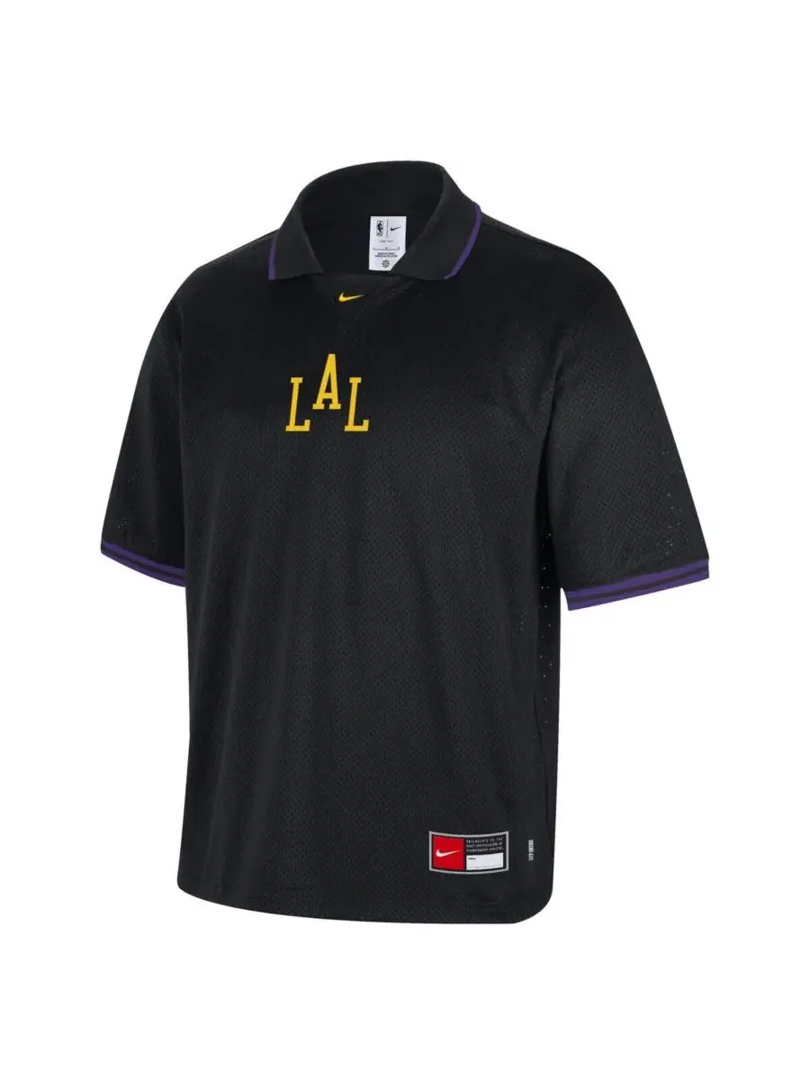 Поло с половиной рукавом с эмблемой Los Angeles Lakers Nike — изображение 2 из 3, черный