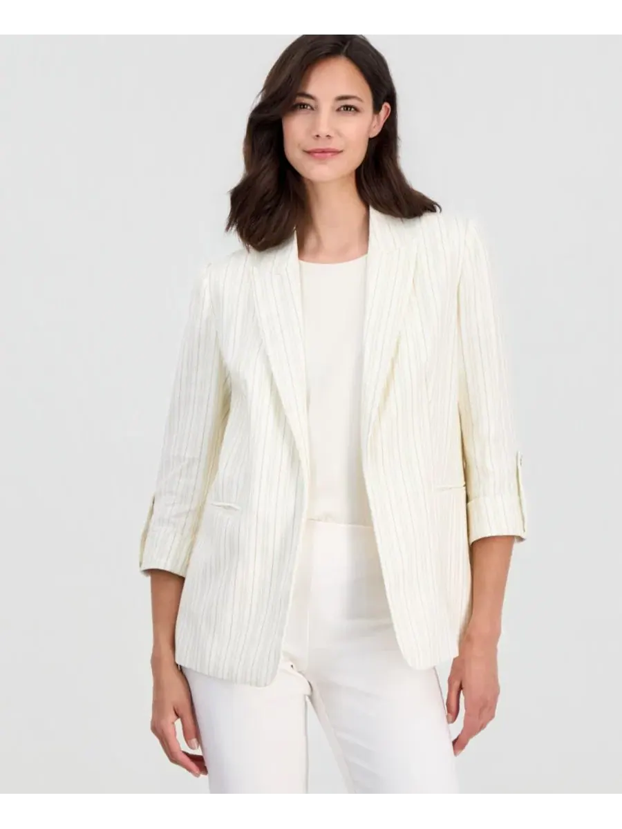 Блейзер с пиковым лацканом, длинным рукавом T Tahari, Natural Stripe