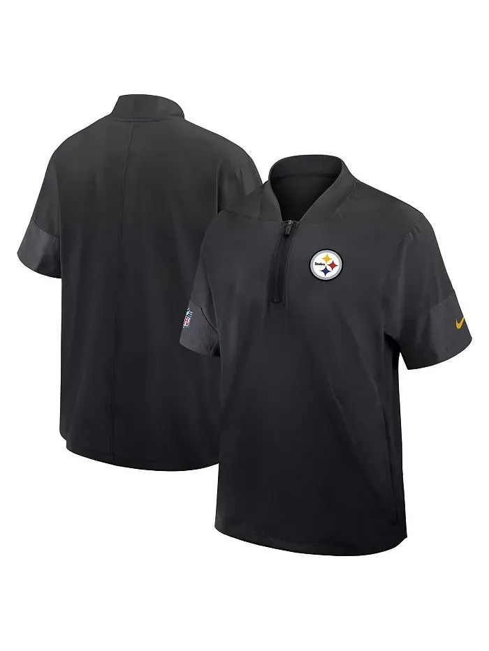 Мужская черная тренерская куртка Pittsburgh Steelers Sideline с коротким рукавом и четверть-молнией