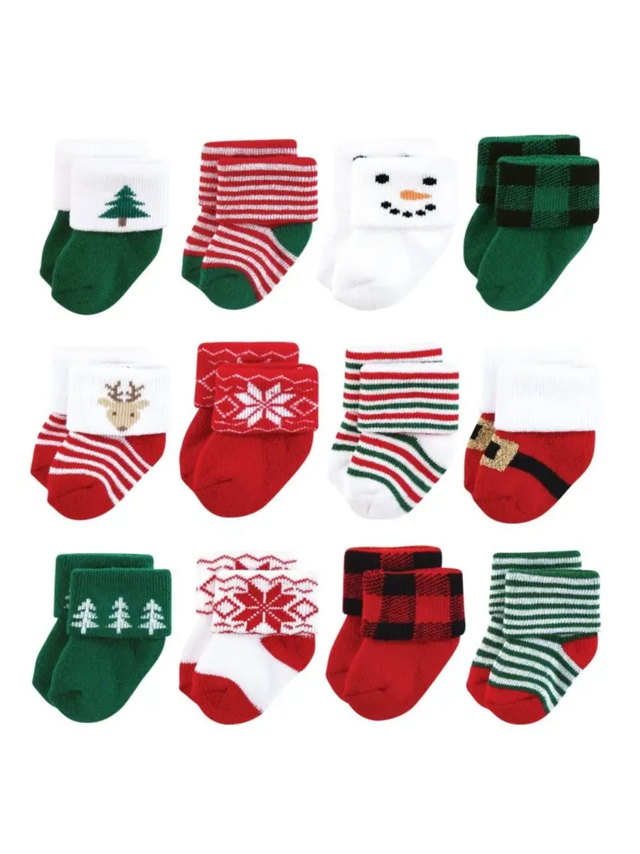 Комплект детских носков с принтом 12 пар 12 Days of Christmas Plaid Trees Hudson Baby, 12 Days Of