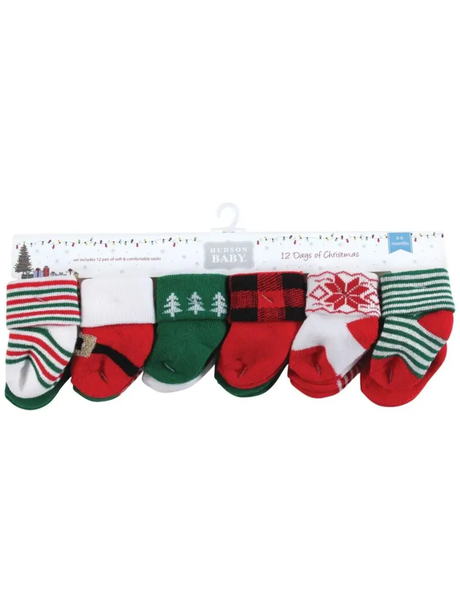 Комплект детских носков с принтом 12 пар 12 Days of Christmas Plaid Trees Hudson Baby, 12 Days Of — изображение 2 из 8