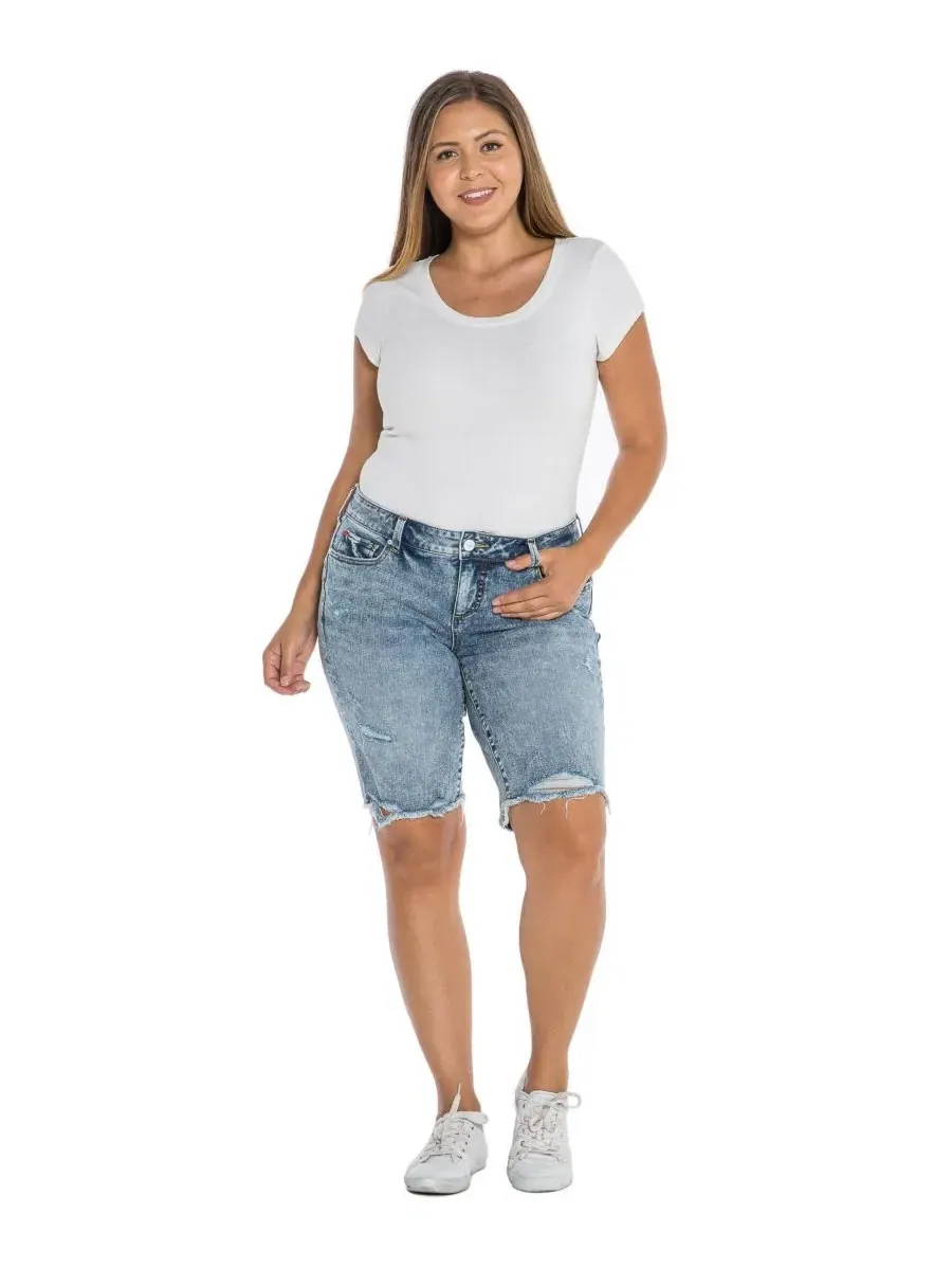 Бермуды с рваным краем Plus Size Frayed Hem Bermuda Shorts SLINK Jeans, Flow