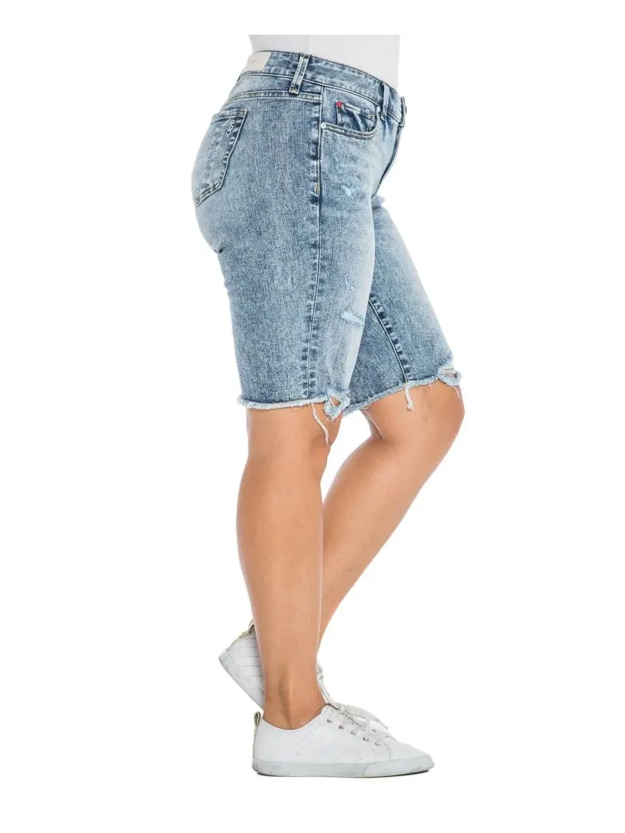 Бермуды с рваным краем Plus Size Frayed Hem Bermuda Shorts SLINK Jeans, Flow — изображение 2 из 3