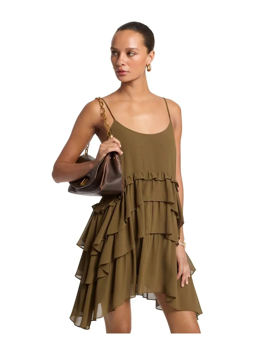 Платье-мини с ярусной оборкой и асимметричным подолом Michael Kors, Duffle