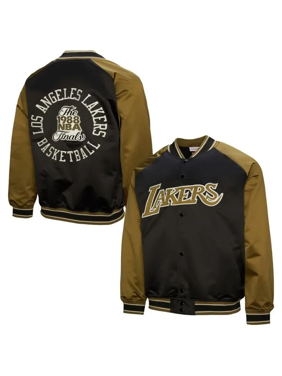Mitchell & Ness Мужская куртка-клатч Los Angeles Lakers из атласа оливково-черного цвета с рукавами