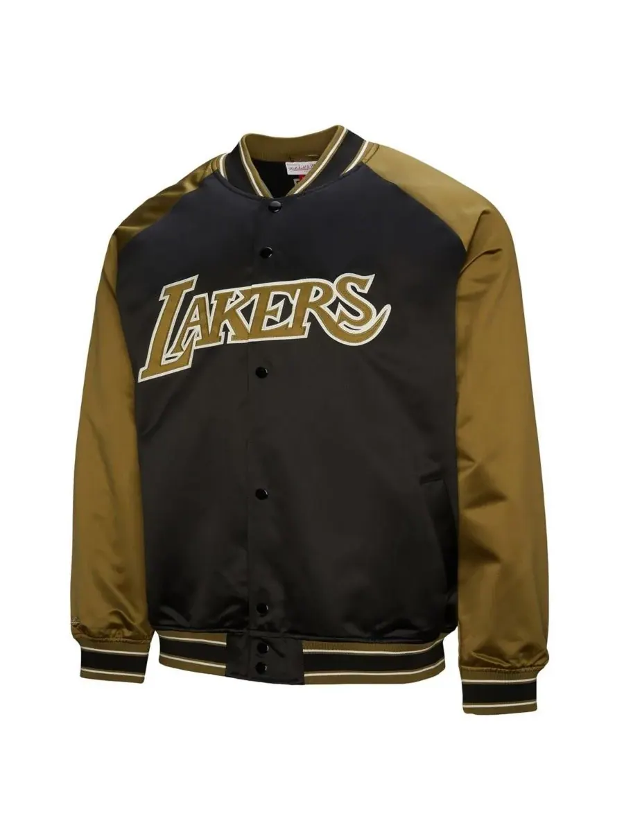 Mitchell & Ness Мужская куртка-клатч Los Angeles Lakers из атласа оливково-черного цвета с рукавами — изображение 3 из 3