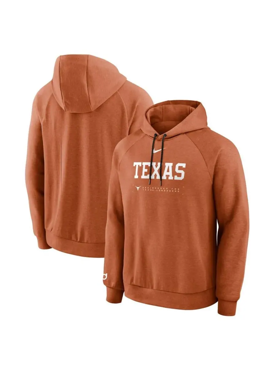 Nike Мужская толстовка Texas Longhorns 2025 Courtside Basketball Practice Raglan Dri-FIT оранжевого