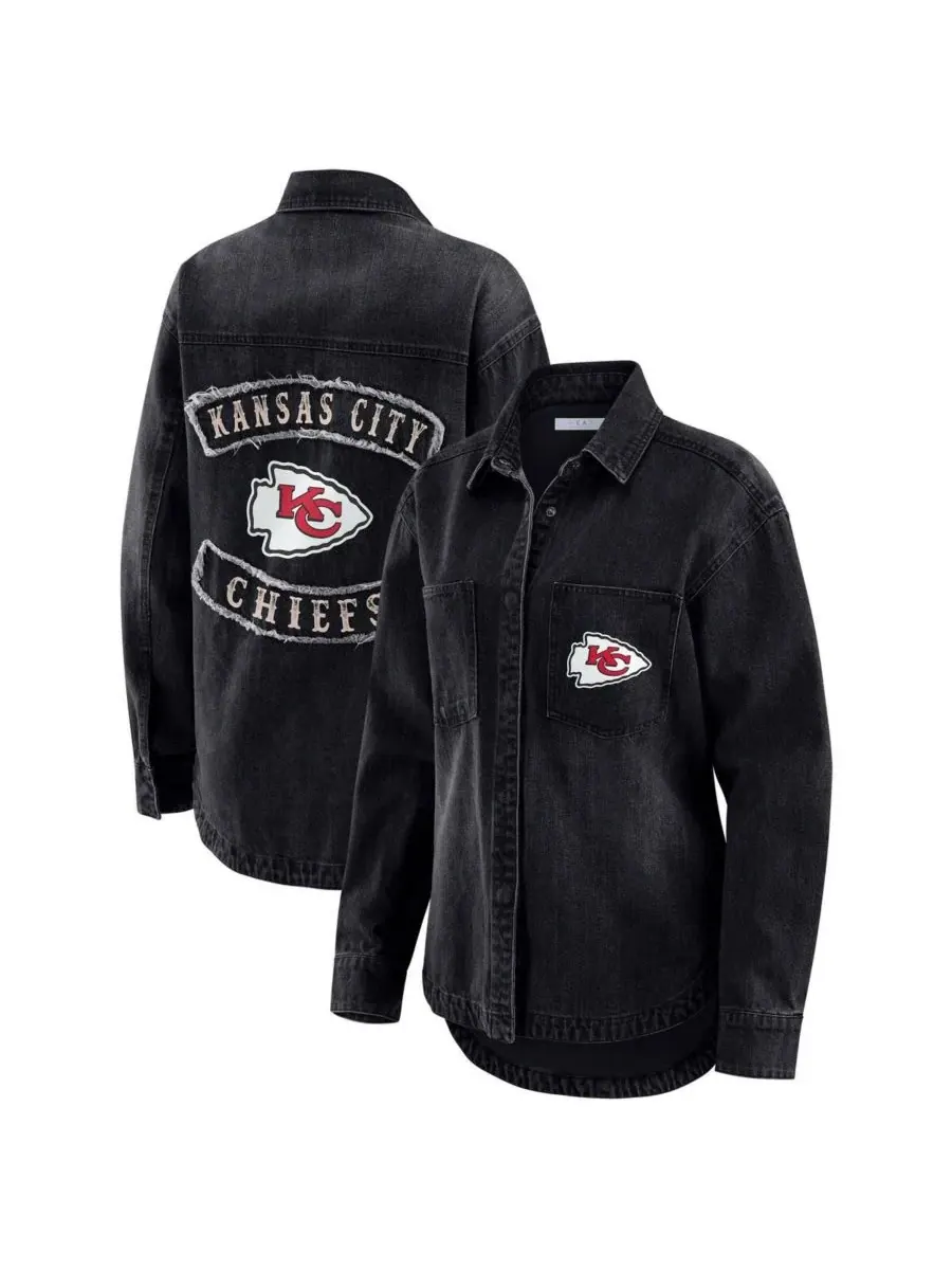 WEAR by Erin Andrews Женская черная джинсовая куртка-рубашка Kansas City Chiefs оверсайз с