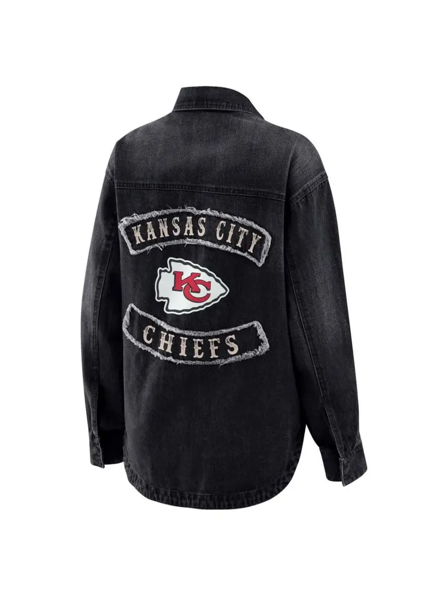 WEAR by Erin Andrews Женская черная джинсовая куртка-рубашка Kansas City Chiefs оверсайз с — изображение 2 из 3, черный