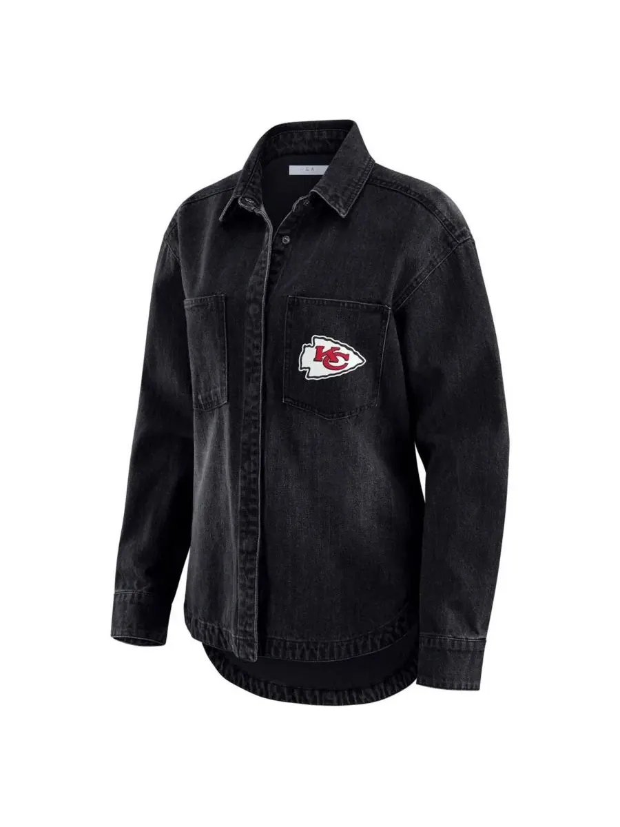 WEAR by Erin Andrews Женская черная джинсовая куртка-рубашка Kansas City Chiefs оверсайз с — изображение 3 из 3, черный