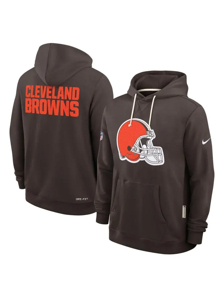 Nike Мужская коричневая толстовка с капюшоном Cleveland Browns Sideline Initial Home Performance — изображение 4 из 5