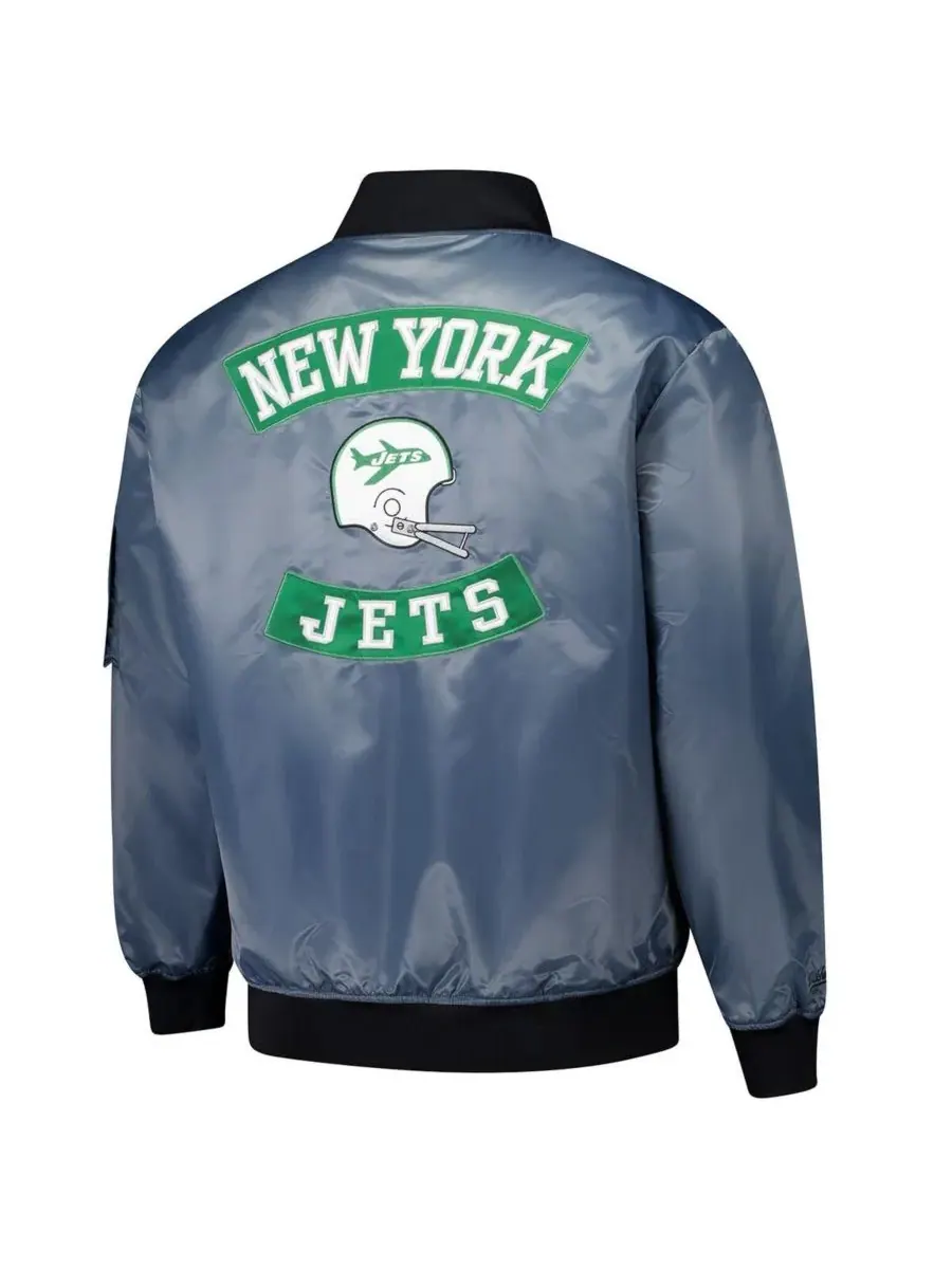 Mitchell & Ness Мужская куртка-бомбер на молнии, цвет угольно-серый, с символикой New York Jets — изображение 2 из 3