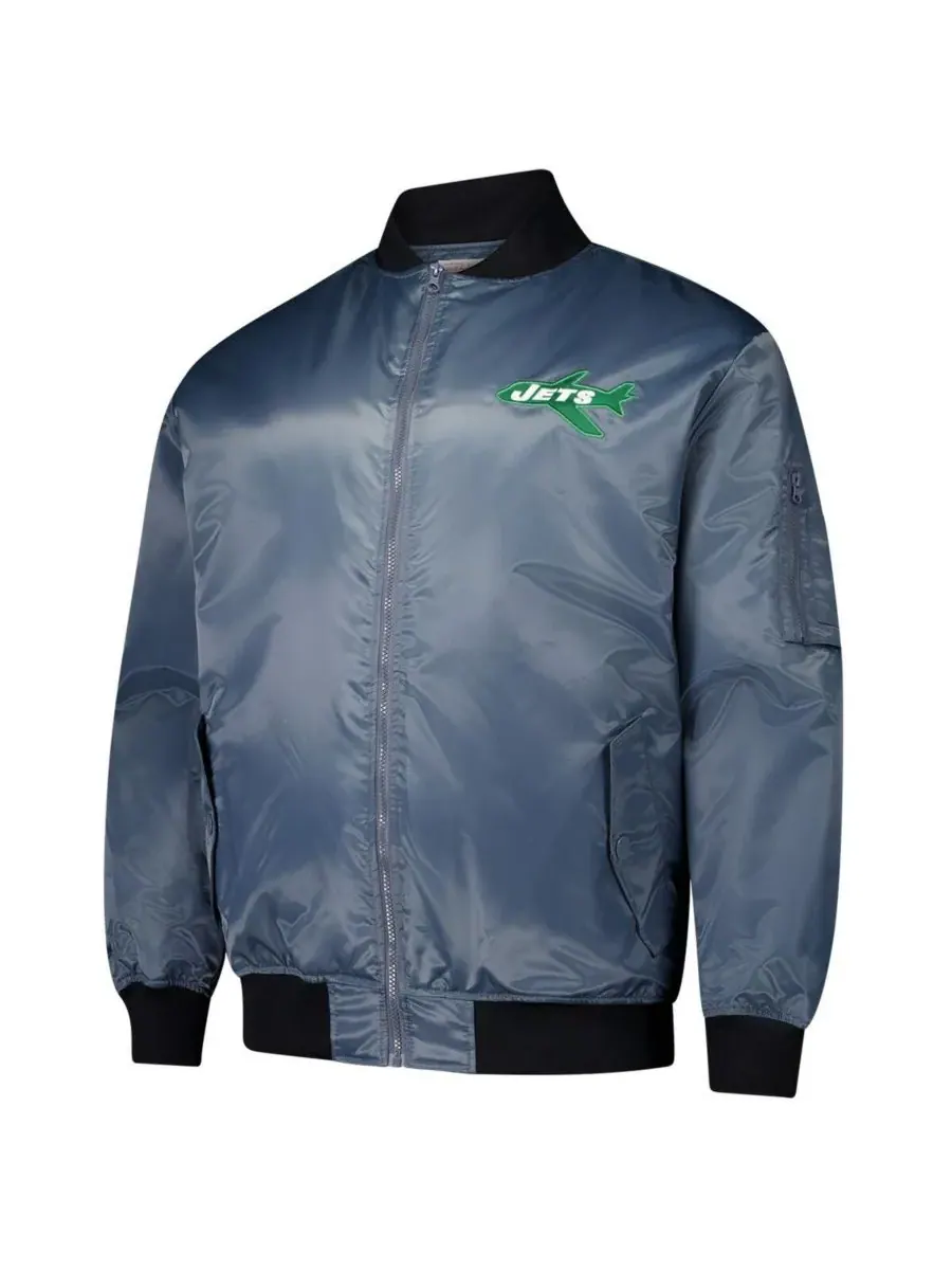 Mitchell & Ness Мужская куртка-бомбер на молнии, цвет угольно-серый, с символикой New York Jets — изображение 3 из 3