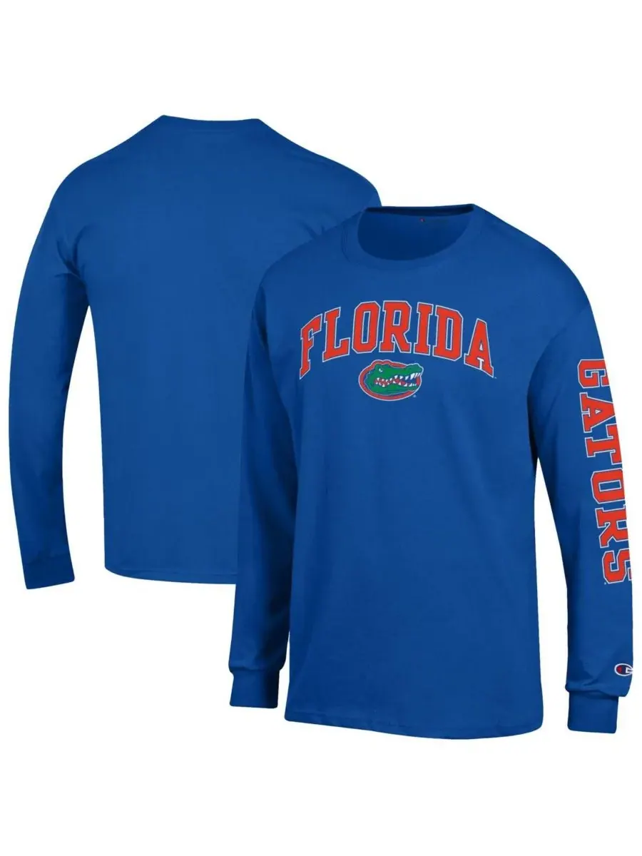 Мужская футболка с длинными рукавами Royal Florida Gators Arch Over Logo 2-Hit Champion