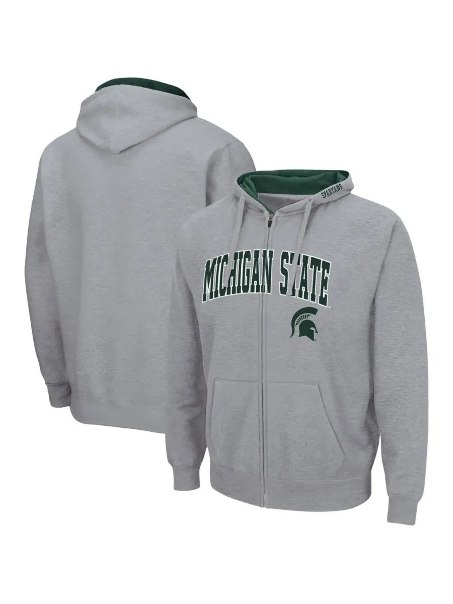 Colosseum Мужская толстовка на молнии Michigan State Spartans Arch and Logo 3.0 серого меланжевого