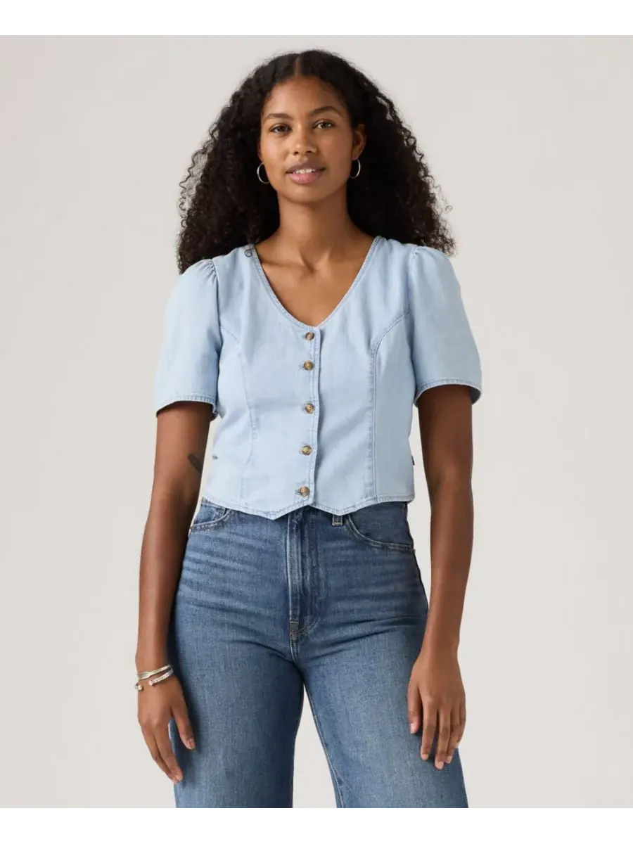Женская хлопковая джинсовая блузка Moxie с коротким рукавом Levi's, Soft As Butter 3